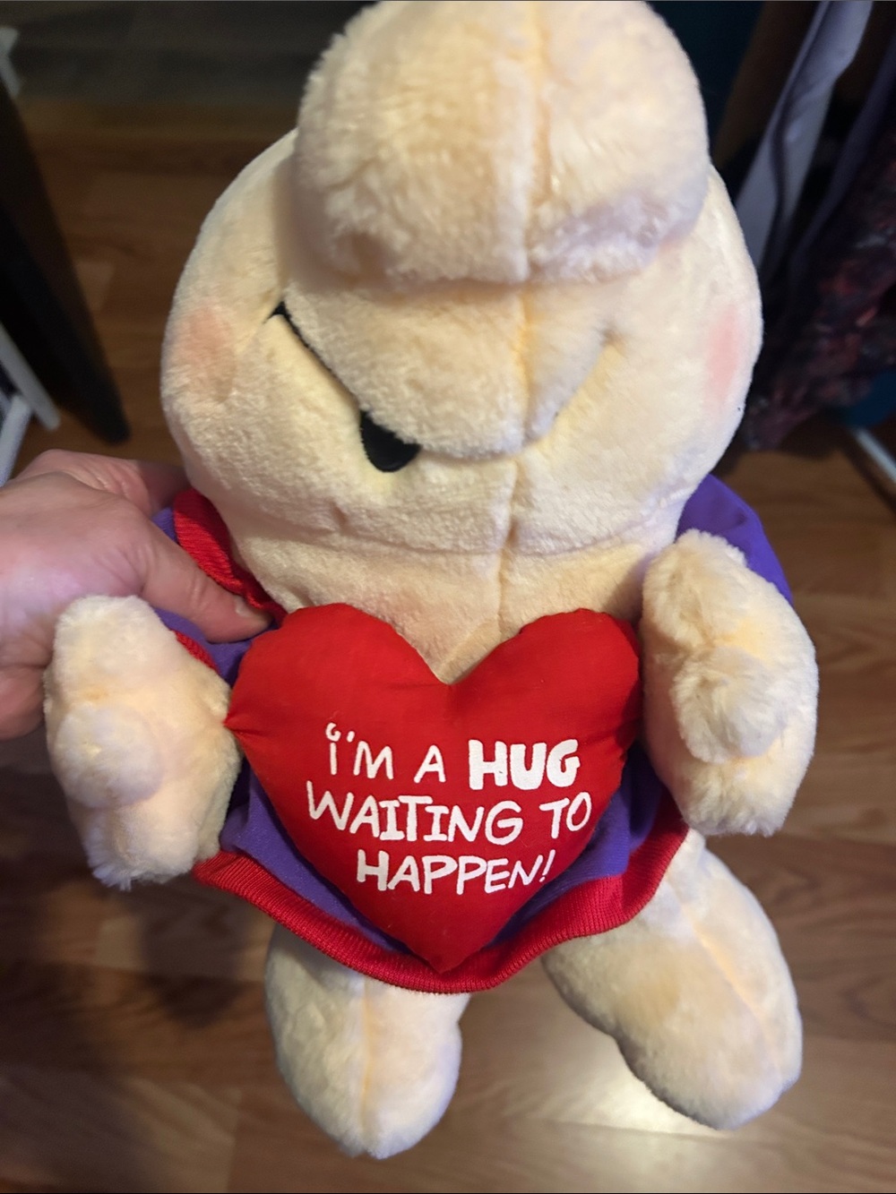 Hallmark Cream Plush Character with Red Heart Shirt and Purple Accents